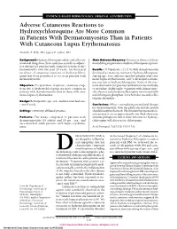 Adverse Cutaneous Reactions to Hydroxychloroquine Are More Common in Patients with Dermatomyositis Than in Patients with Cutaneous Lupus Erythematosus