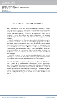 Black Holes in Higher Dimensions Edited by Gary T