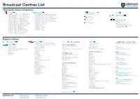 Broadcast Centres List