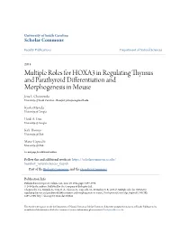 Multiple Roles for HOXA3 in Regulating Thymus and Parathyroid Differentiation and Morphogenesis in Mouse Jena L