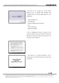 We Would Now Like to Begin the Financial Results Briefing Session of SQUARE ENIX HOLDINGS (The “Company”) for the Fiscal Year Ended March 31, 2017 (“FY2017/3”)