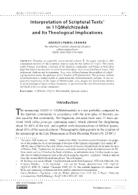 Interpretation of Scriptural Texts1 in 11Qmelchizedek and Its Theological Implications