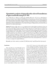 Quantitative Analysis of Minerals in the Selected Formulations of Spices