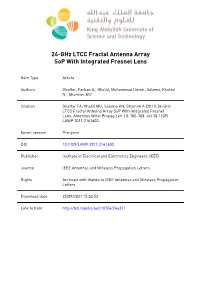 24 Ghz LTCC Fractal Antenna Array Sop with Integrated Fresnel Lens