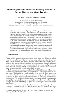 Effective Appearance Model and Similarity Measure for Particle Filtering and Visual Tracking