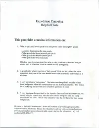 Expedition Canoeing Helpful Hints This Pamphlet Contains Information On