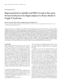 Hypersensitivity to Mglur5 and ERK1/2 Leads to Excessive Protein Synthesis in the Hippocampus of a Mouse Model of Fragile X Syndrome