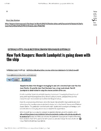 New York Rangers: Henrik Lundqvist Is Going Down with the Ship