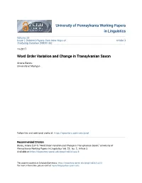 Word Order Variation and Change in Transylvanian Saxon