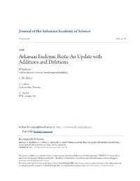 Arkansas Endemic Biota: an Update with Additions and Deletions H