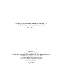 Assessing the Changing Nature of Authority in the Web Age: the Citation Practices of Minnesota Supreme Court