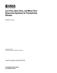 Low-Flow, Base-Flow, and Mean-Flow Regression Equations for Pennsylvania Streams