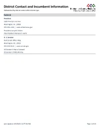 District Contact and Incumbent Information Alphabetical by District Name Within District Type