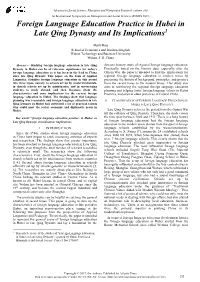 Foreign Language Education Practice in Hubei in Late Qing Dynasty and Its Implications1
