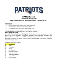 Patriots at Philadelphia Game Notes