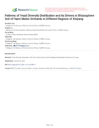 Patterns of Yeast Diversity Distribution and Its Drivers in Rhizosphere Soil of Hami Melon Orchards in Different Regions of Xinjiang