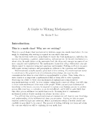 A Guide to Writing Mathematics