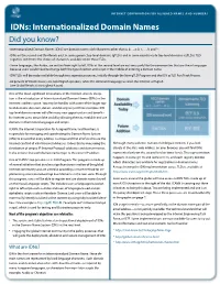 Idns: Internationalized Domain Names Did You Know?