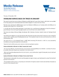 Overland Service Back on Track in January