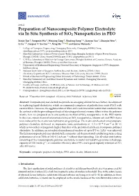 Preparation of Nanocomposite Polymer Electrolyte Via in Situ Synthesis of Sio2 Nanoparticles in PEO