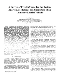 A Survey of Free Software for the Design, Analysis, Modelling, and Simulation of an Unmanned Aerial Vehicle