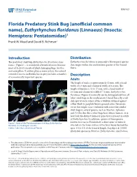 Florida Predatory Stink Bug (Unofficial Common Name), Euthyrhynchus Floridanus(Linnaeus) (Insecta: Hemiptera: Pentatomidae)1 Frank W