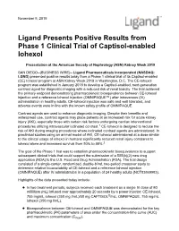 Ligand Presents Positive Results from Phase 1 Clinical Trial of Captisol-Enabled Iohexol