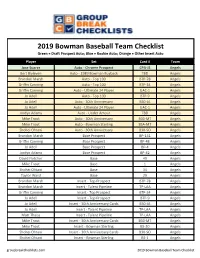 2019 Bowman Baseball Checklist