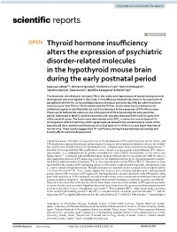 Thyroid Hormone Insufficiency Alters the Expression of Psychiatric