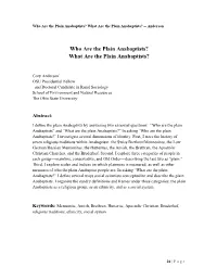 What Are the Plain Anabaptists? -- Anderson