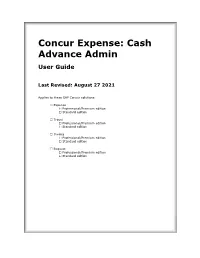 Cash Advance Admin User Guide