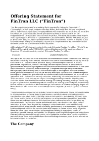 Offering Statement for Fintron LLC (“Fintron”)