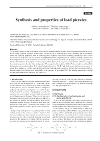 Synthesis and Properties of Lead Picrates