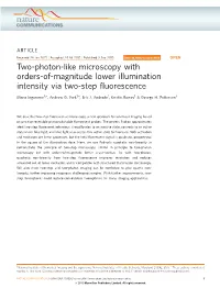 Two-Photon-Like Microscopy with Orders-Of-Magnitude Lower Illumination Intensity Via Two-Step ﬂuorescence