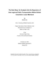 An Analysis Into the Expansion of Inter-Regional Public Transportation Within British Columbia’S Lower Mainland