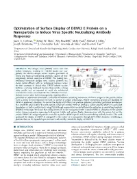 Optimization of Surface Display of DENV2 E Protein on a Nanoparticle to Induce Virus Speciﬁc Neutralizing Antibody Responses Jason E