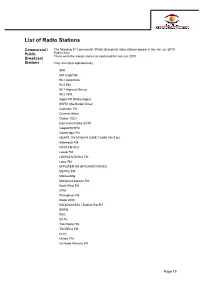 List of Radio Stations