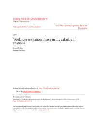 Weak Representation Theory in the Calculus of Relations Jeremy F