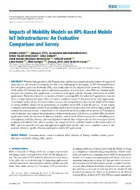 Impacts of Mobility Models on RPL-Based Mobile Iot Infrastructures: an Evaluative Comparison and Survey
