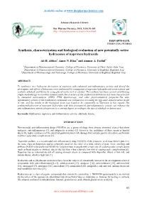 Synthesis, Characterization and Biological Evaluation of New Potentially Active Hydrazones of Naproxen Hydrazide