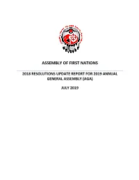 2018 Resolutions Update Report for 2019 Annual General Assembly (Aga)
