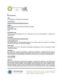Art Integration and Cognitive Development Journal Issue