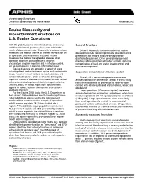 Equine Biosecurity and Biocontainment Practices on U.S