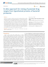 In Silico Approach for Mining of Potential Drug Targets from Hypothetical Proteins of Bacterial Proteome