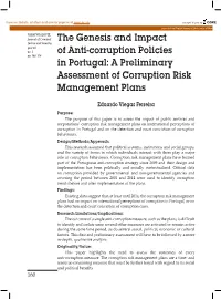 The Genesis and Impact of Anti-Corruption Policies in Portugal