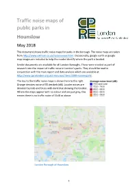 Traffic Noise Maps of Public Parks in Hounslow May 2018