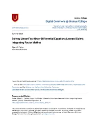 Solving Linear First-Order Differential Equations Leonard Euler's Integrating Factor Method