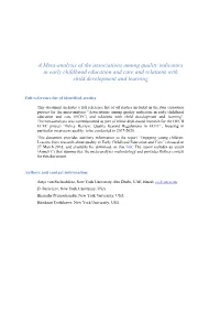 A Meta-Analysis of the Associations Among Quality Indicators in Early Childhood Education and Care and Relations with Child Development and Learning
