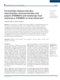 (Fodmaps) and Nonallergic Food Intolerance