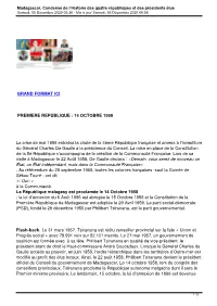 Madagascar. Condensé De L'histoire Des Quatre Républiques Et Des